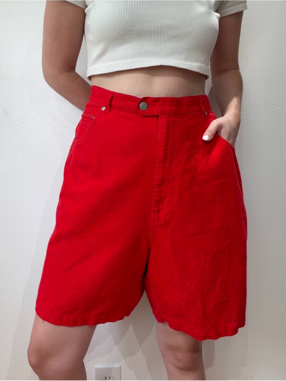 Vintage Plus Size Red Linen Shorts